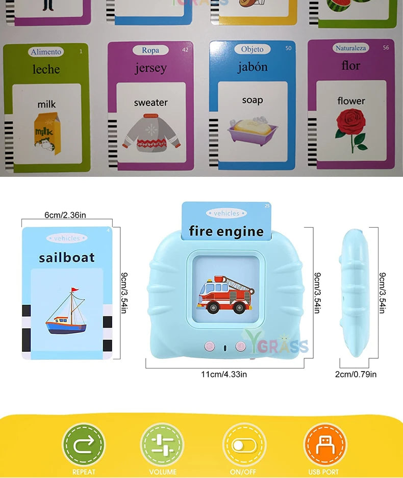 Alphabet Talking Flash Cards Educational Learning Interactive Memory Card Machine French Russian Italian Speech Toys For Kids