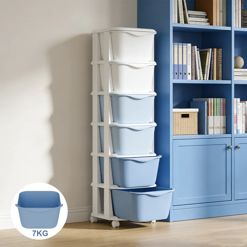 6/5 Tier Drawer Storage Cabinet Stackable Dustproof Storage Organizer with Wheels Floor-standing Storage Box Office Supplies