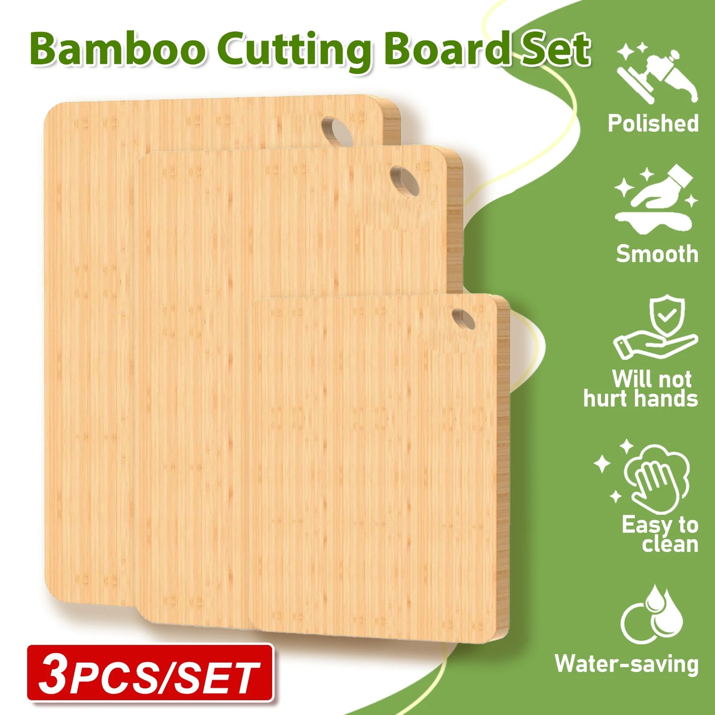 Kitchen Bamboo Cutting Board Set Cutting Board Thickened Solid Wood Cutting Board Double-sided  Cutting Boards  Multi-size Kitchen Wooden Cutting Boards, Convenient Kitchen Essentials,  for Chopping and Serving