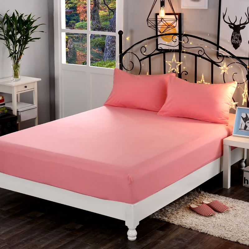 1Pc High Quality 100% Polyester Solid Color Fitted Sheet Mattress Cover Four Corners With  Elastic Band Bed Sheets