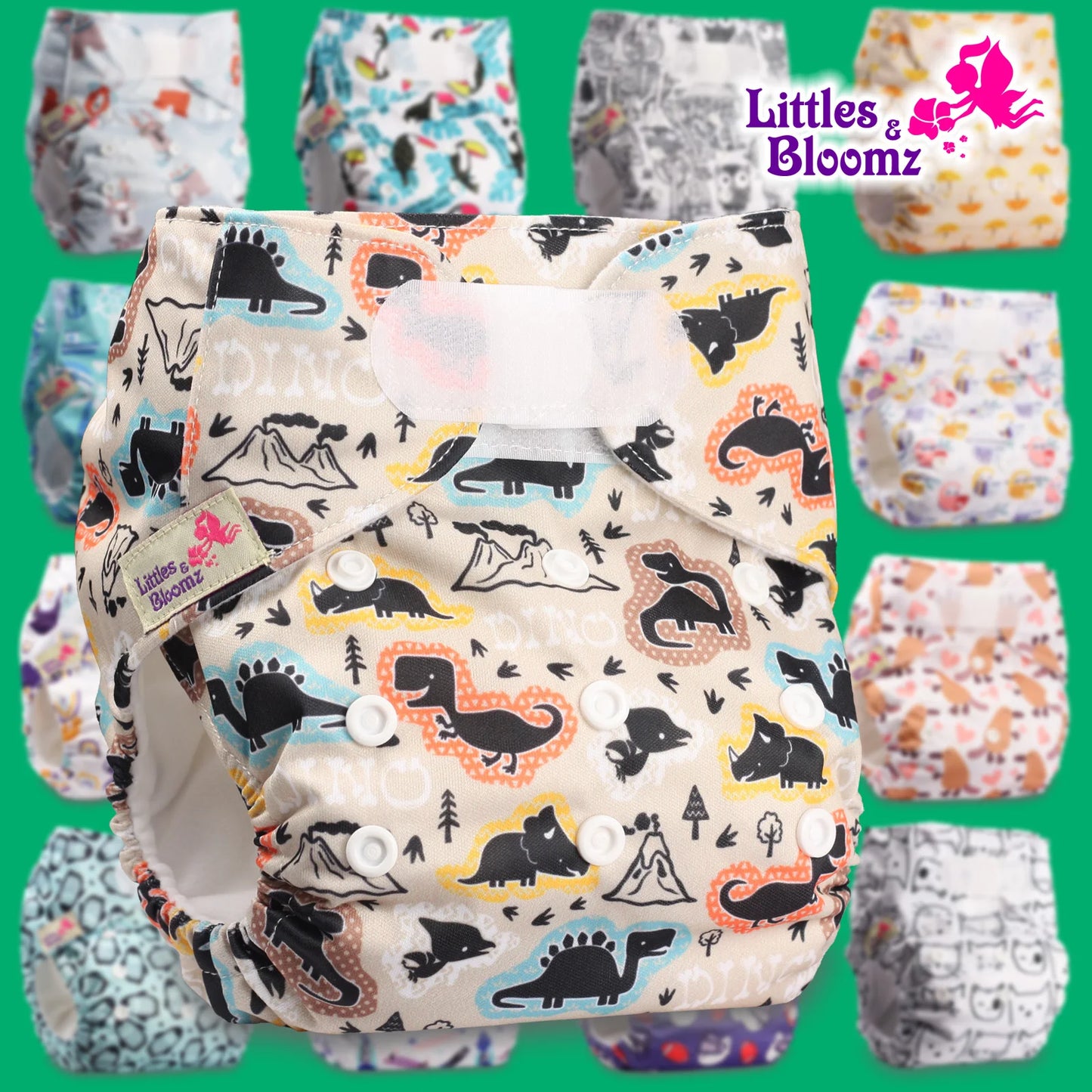 [Littles&Bloomz] Baby Washable Reusable Real Cloth STANDARD Hook-Loop Pocket Nappy Diaper Cover Wrap, suits Birth to Potty