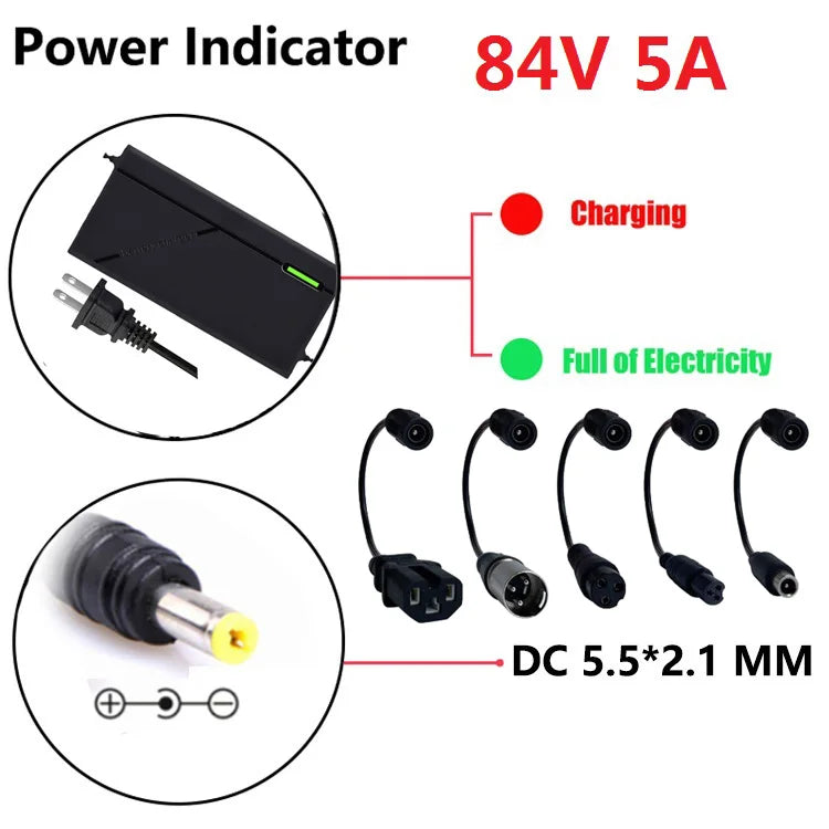 72V Charger 5A 20S Lithium-ion Battery Pack Charger 84V 5A Intelligent Fast Charging EU / US Plug With Cooling Fan