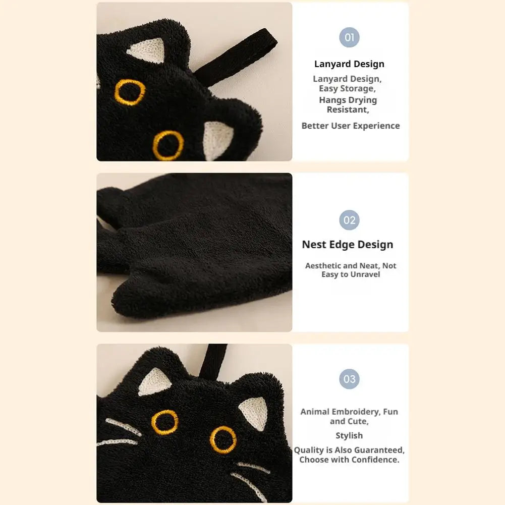 Cartoon Cat Hand Towel Thickened Absorbent Kitchen Heat Resistant Pad Hanging Cleaning Cloth Towels