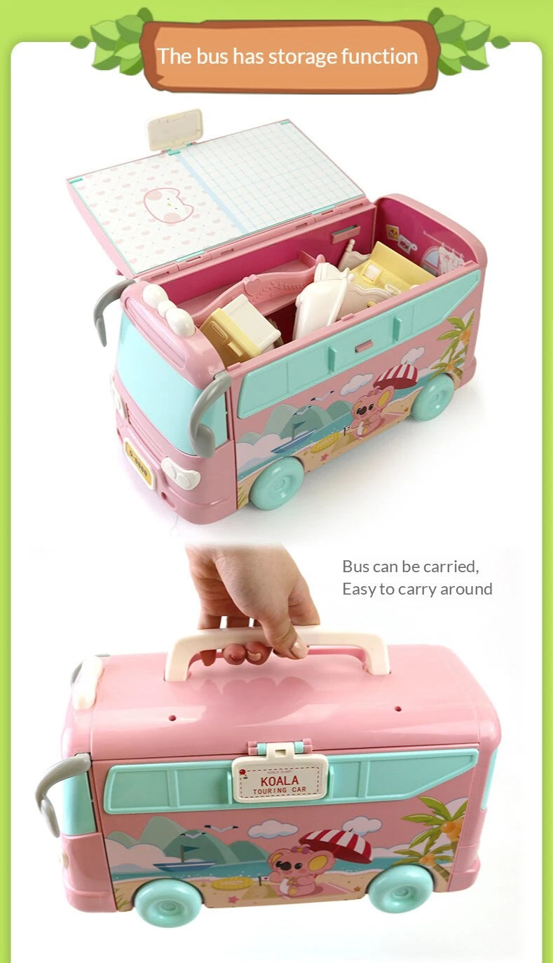 Dollhouse Koala Diary Girl Play House Toy Diy Tour Bus Bedroom Dresser Dining Kitchen Bathroom Shop Pretend Family Toys Girls