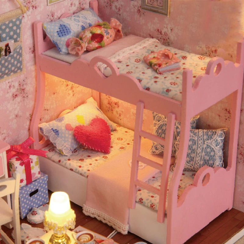 Wooden Mini Doll House Assembled Model Building Small House Kit 3D Puzzle Toys Bedroom Decoration With Furniture Gifts Dollhouse