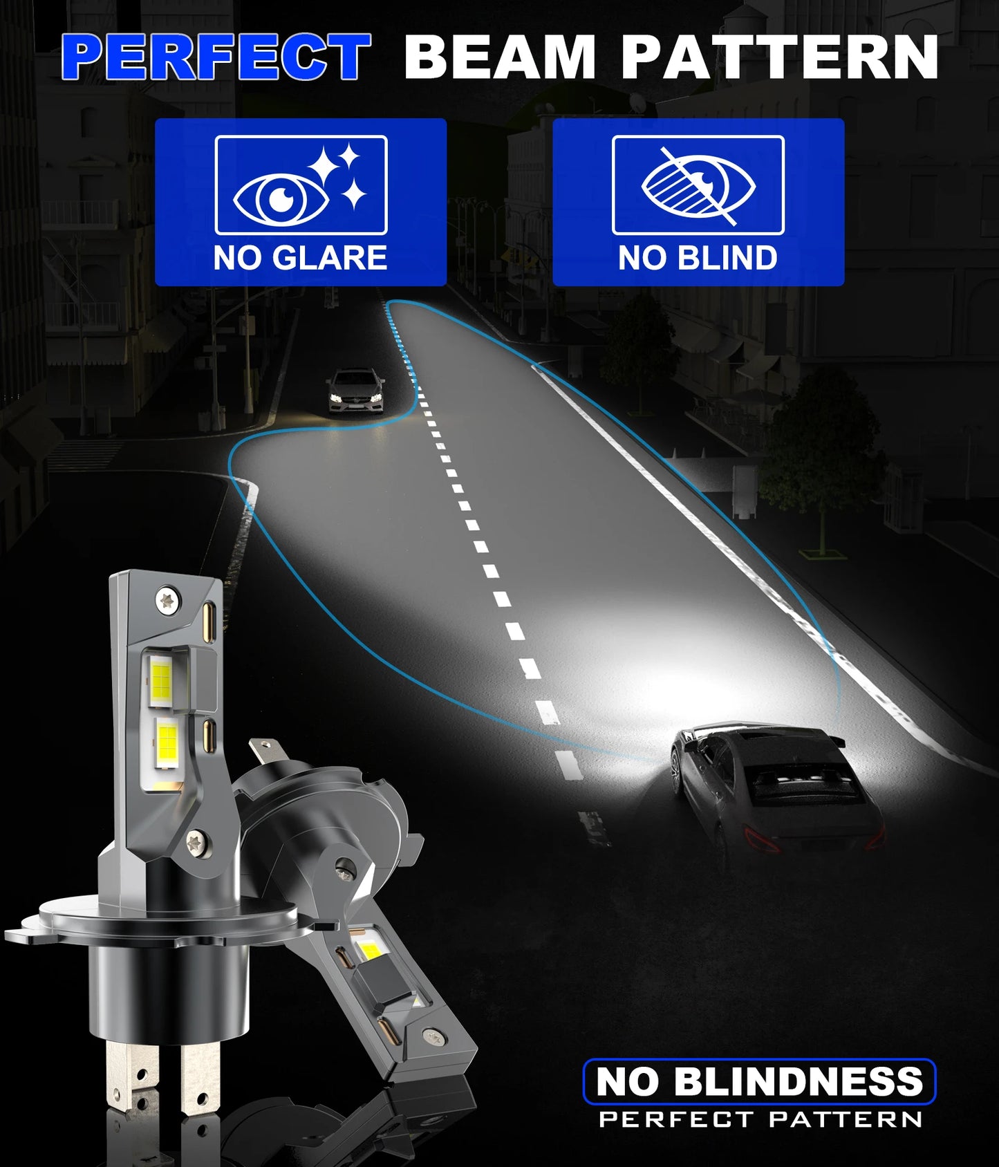 BEAMFLY 100W LED H4 Headlight Bulbs H7 Canbus Wireless Diode Light 6500K White 20000LM CSP Plug&Play Car Headlight Assemblies