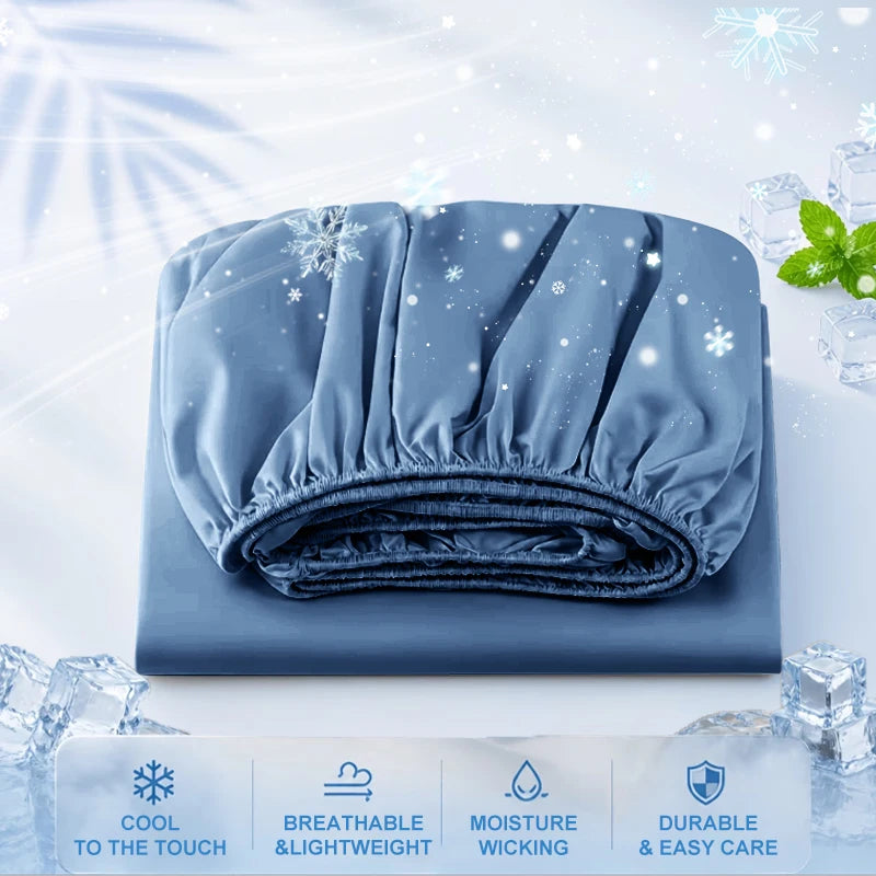 Summer Cooling Fitted Sheet Breathable Fabric With Elastic Band Solid Color Skin-friendly Fitted Sheet Cooling For Night Sleep