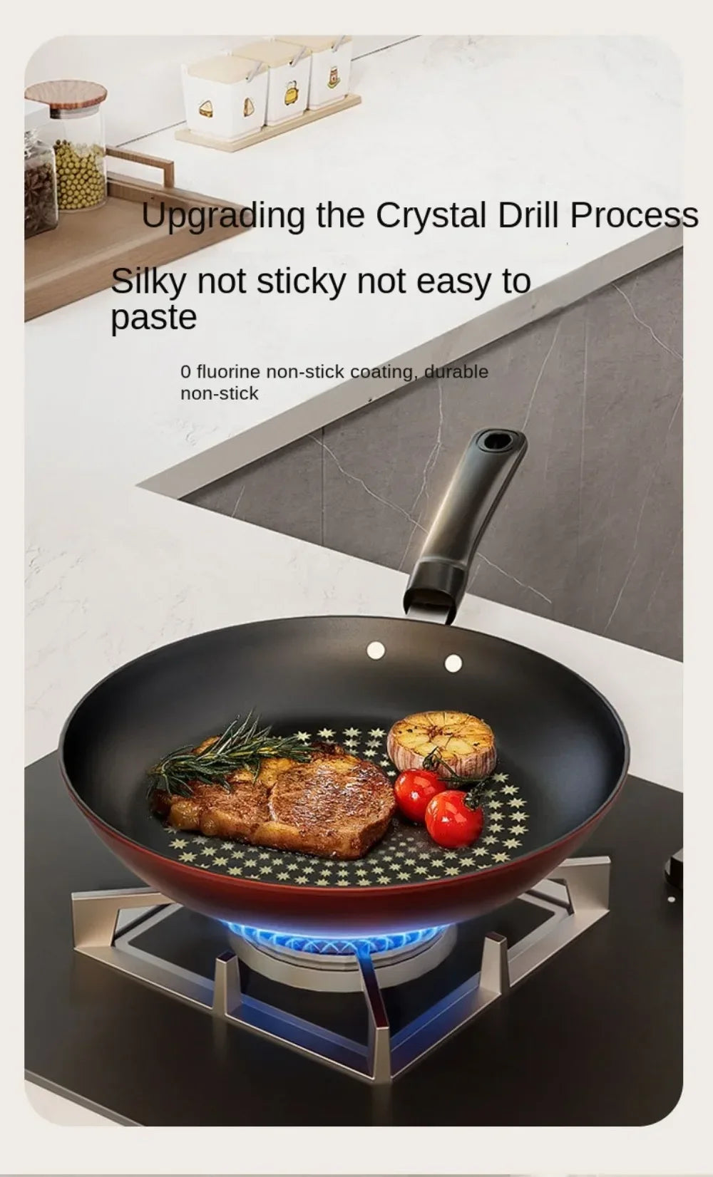 New Crystal Diamond Non-Stick Pan with Lid Multi-functional Frying Pan Iron Easy to Clean Kitchen Cookware Gas Induction Cooker