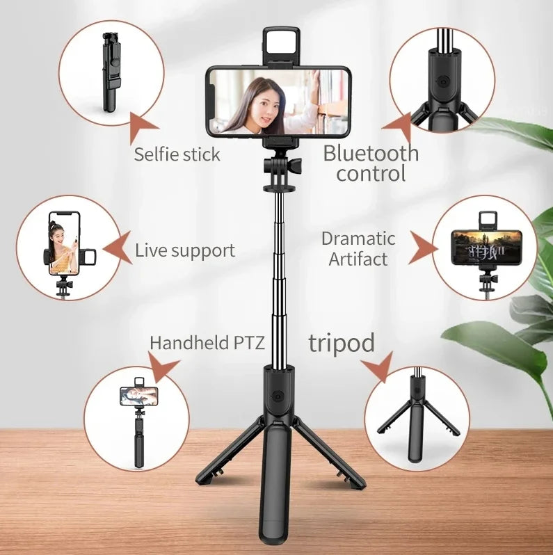 Cell Phone Selfie Stick Tripod Bluetooth Remote Wireless Selfi Stick Phone HolderStand with Beauty Fill Light for Phone