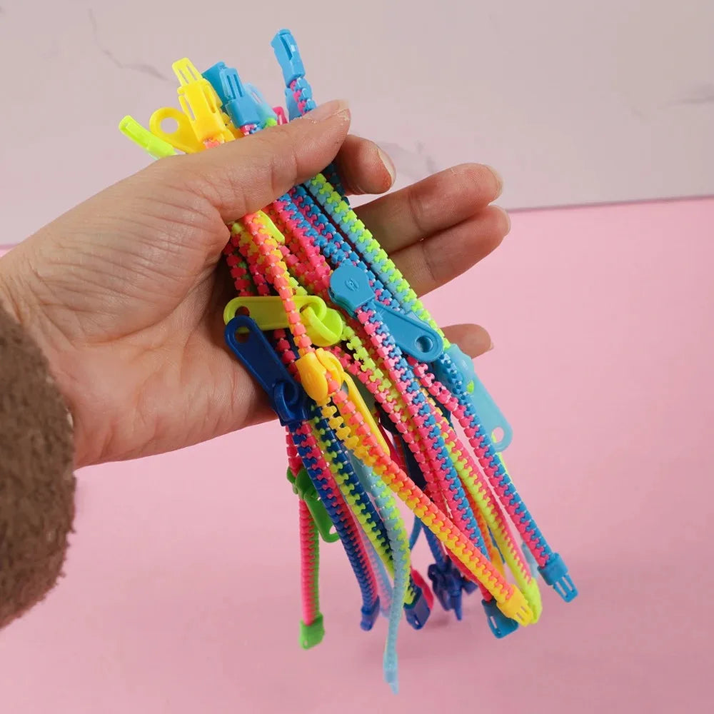 12/24 Pcs Antistress Zipper Bracelet Autism Hand Sensory Fidget Toys Party Favors for Kids Birthday Baby Shower Goodie Bags Gift