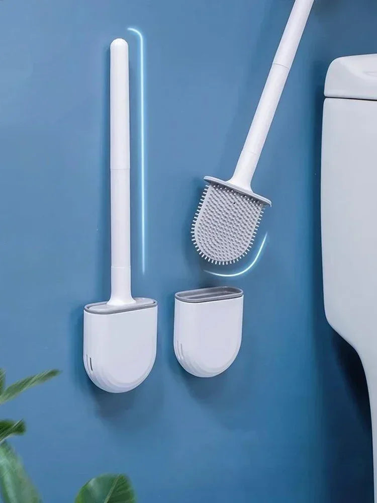 Hanging Silicone Toilet Brush Cleaner with Long Handle Flexible Cleaner Bathroom Brush Quick Drying Holder Bathroom Accessories