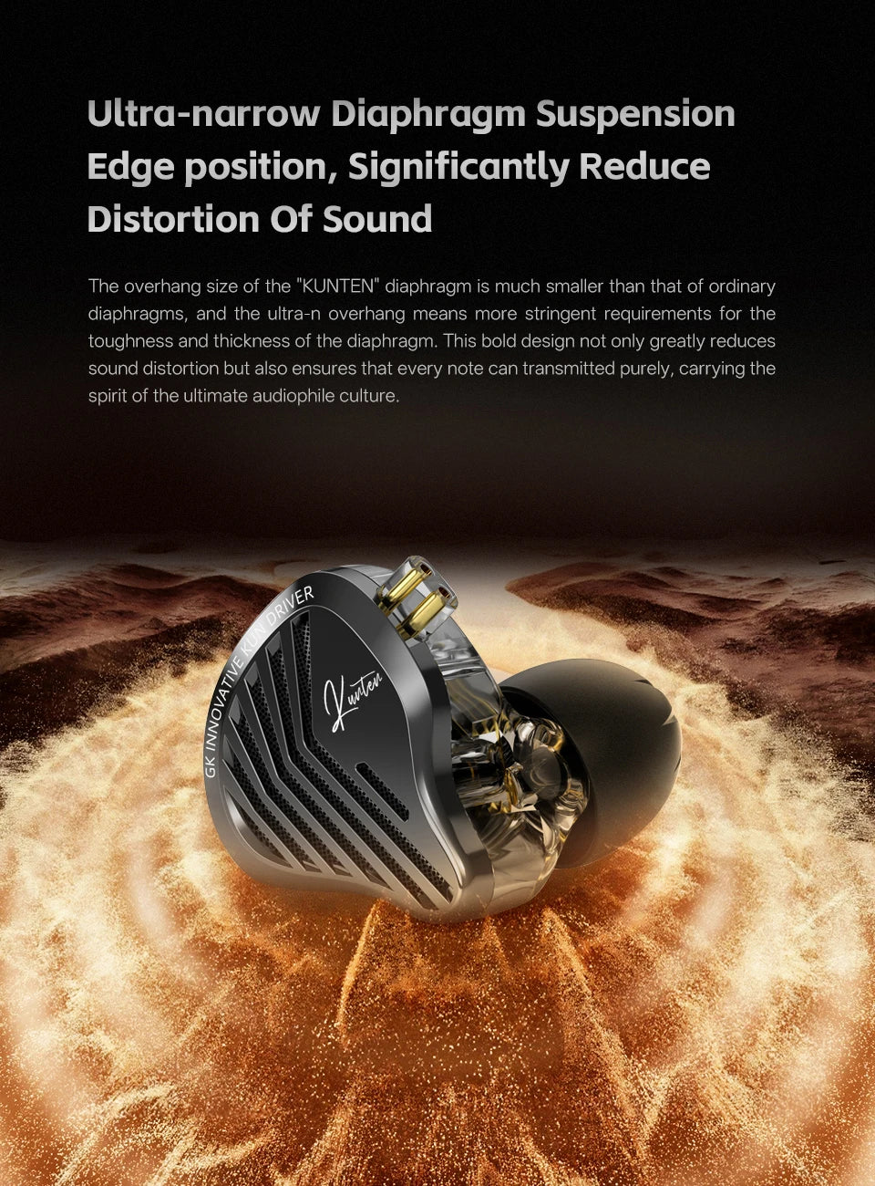 GK KUNTEN Dynamic Drive Heavy Bass Earbuds HIFI Sports Metal Headphones Detachable 2PIN Compatible with KZ Zenith EDX PRO