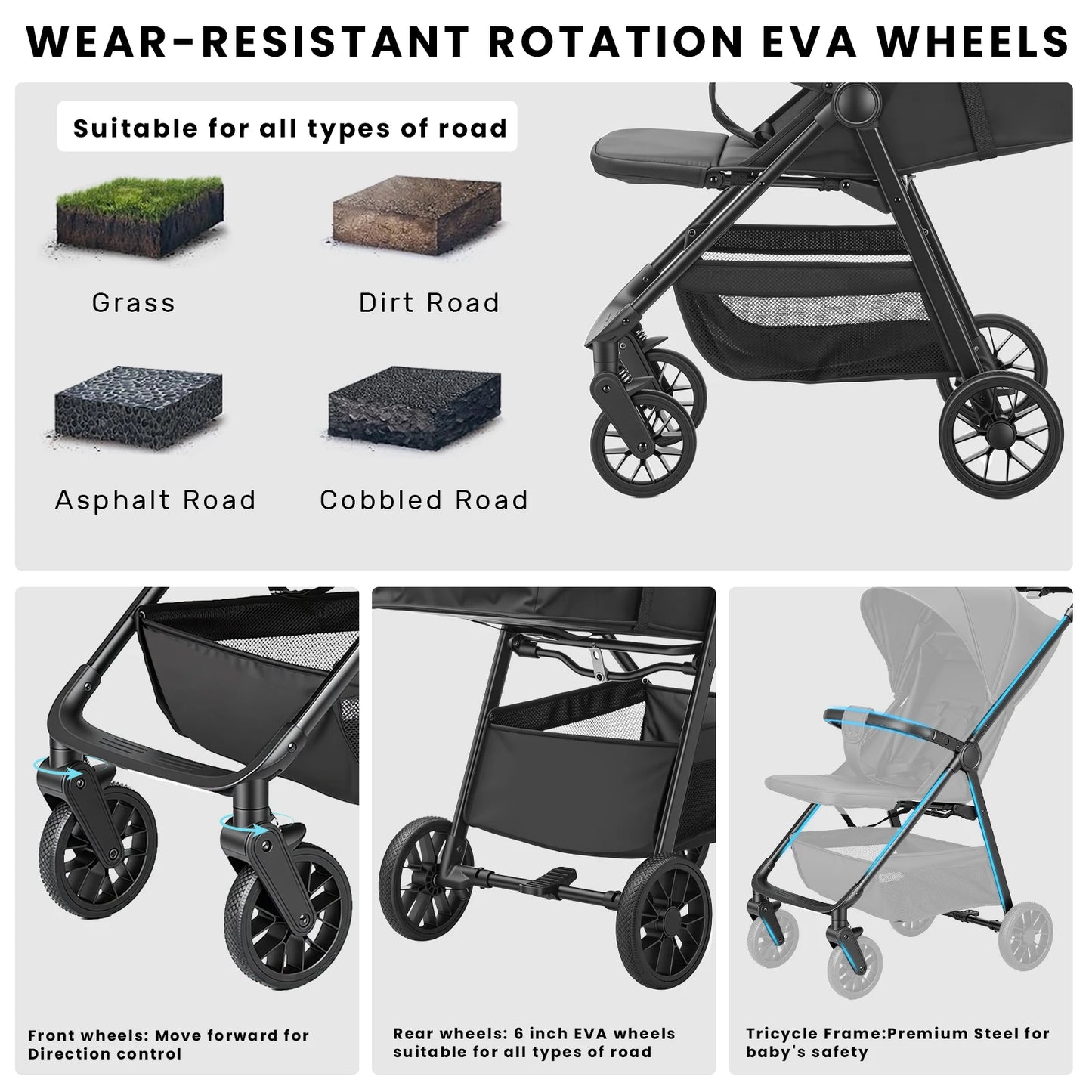 Baby Stroller for Toddlers With Reclining Seat,Ultra Compact Stroller With Large Storage Basket, Canopy, for Travel Buggy