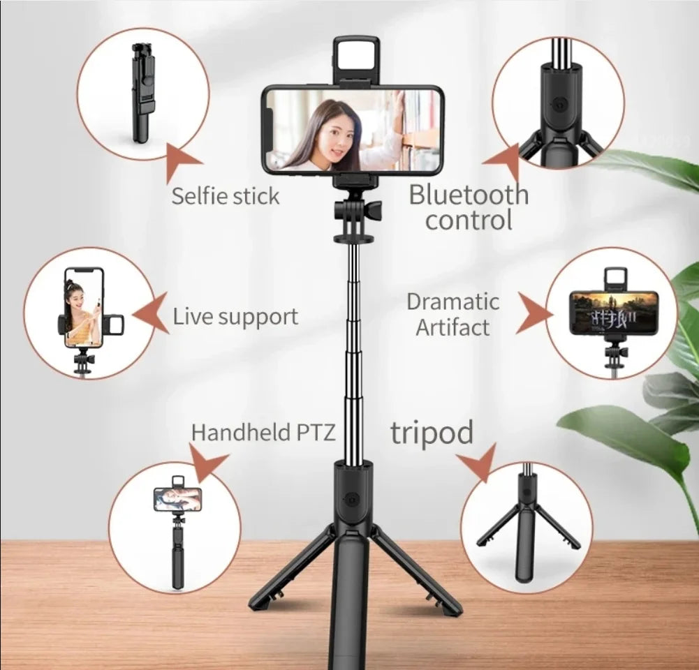 Cell Phone Selfie Stick Tripod Bluetooth Remote Wireless Selfi Stick Phone HolderStand with Beauty Fill Light for Phone