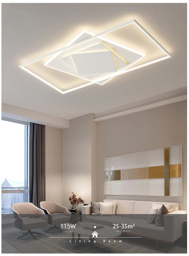 Modern Nordic Led Ceiling Light Square Minimalist Lamps for Kitchen Living Dining  Room Art Home Decoration Chandelier