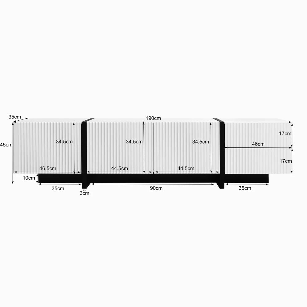 PINGGO Modern Large TV Cabinet 190cm Length Media Console with 3 Doors 2 Drawers, Storage TV Stand Entertainment Center