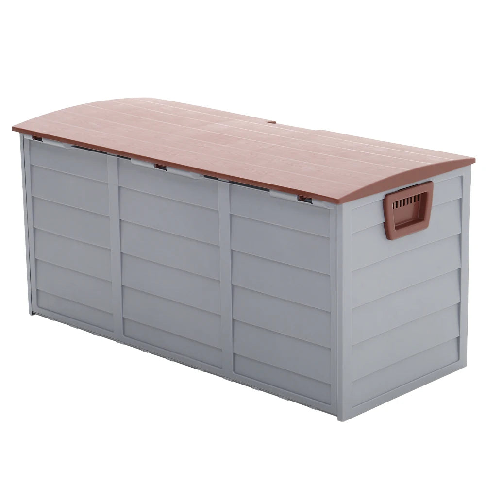 Voltsify 290L Waterproof Large Plastic Garden Storage Box with Lift-up Top  and Wheels