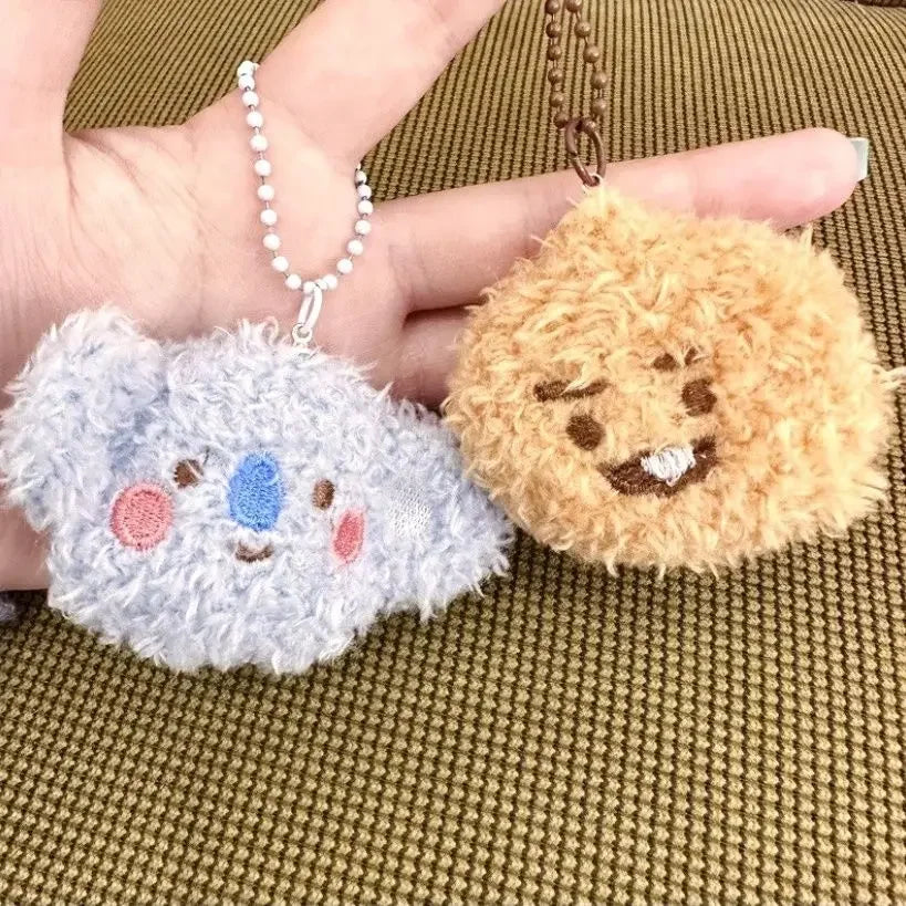 New K-pop bt21 mini plush keychain pendant doll, cute schoolbag pendant decoration, pink rabbit idol fan group purchase gift