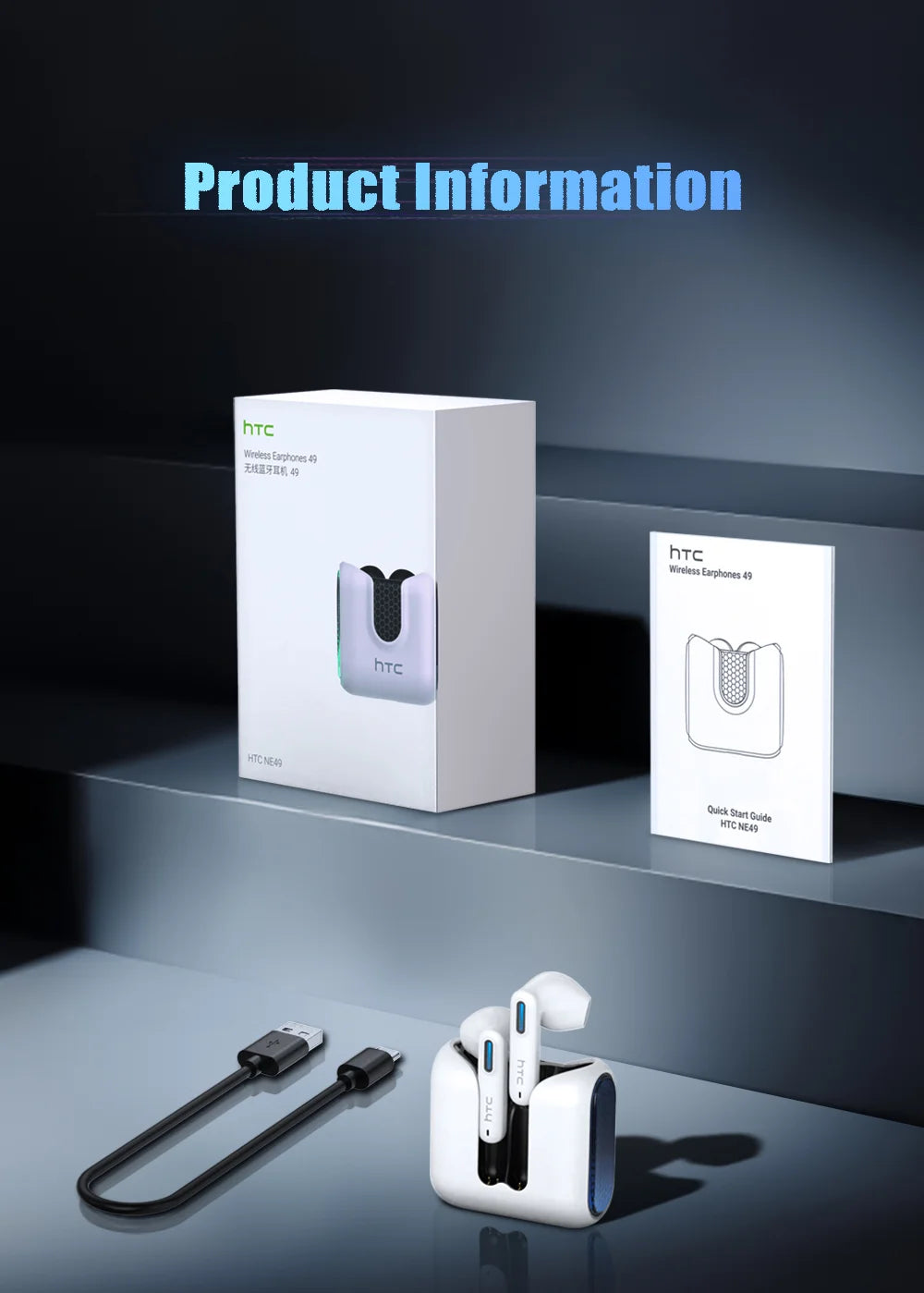 HTC NE49 Earphones Bluetooth V6.0 Noise Reduction TWS Sports Wireless Headphones with Mic Long life