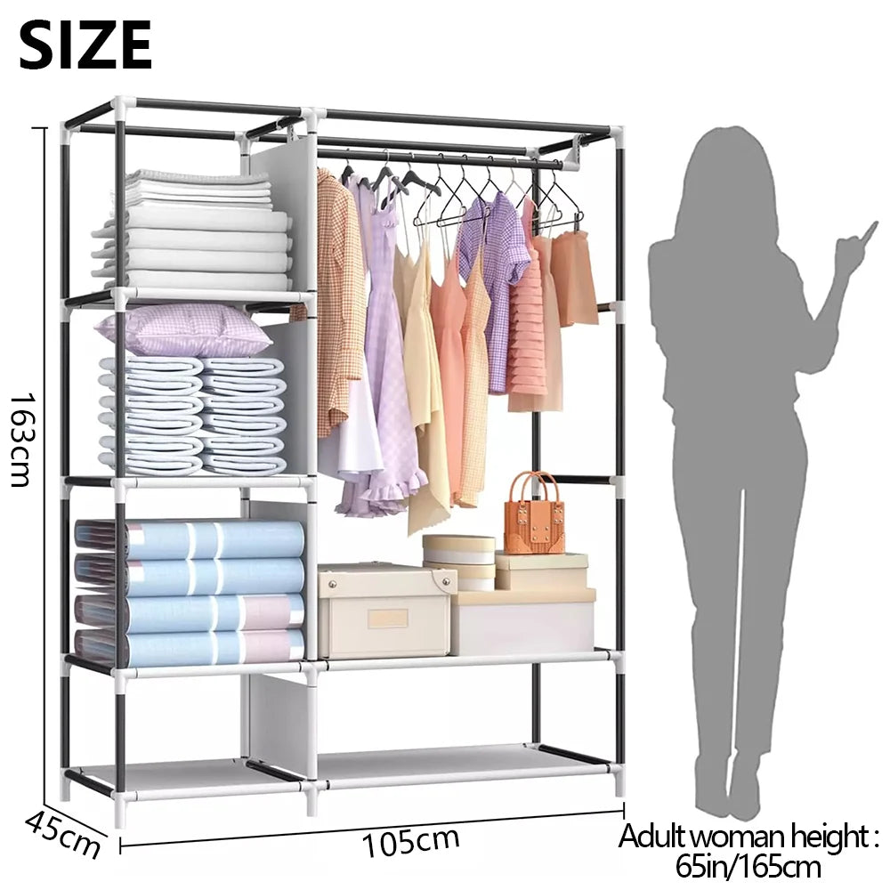 Canvas Wardrobe Clothes Closet Organizer Portable Storage Cupboard for Bedroom 105*45*163cm Fabric Closet
