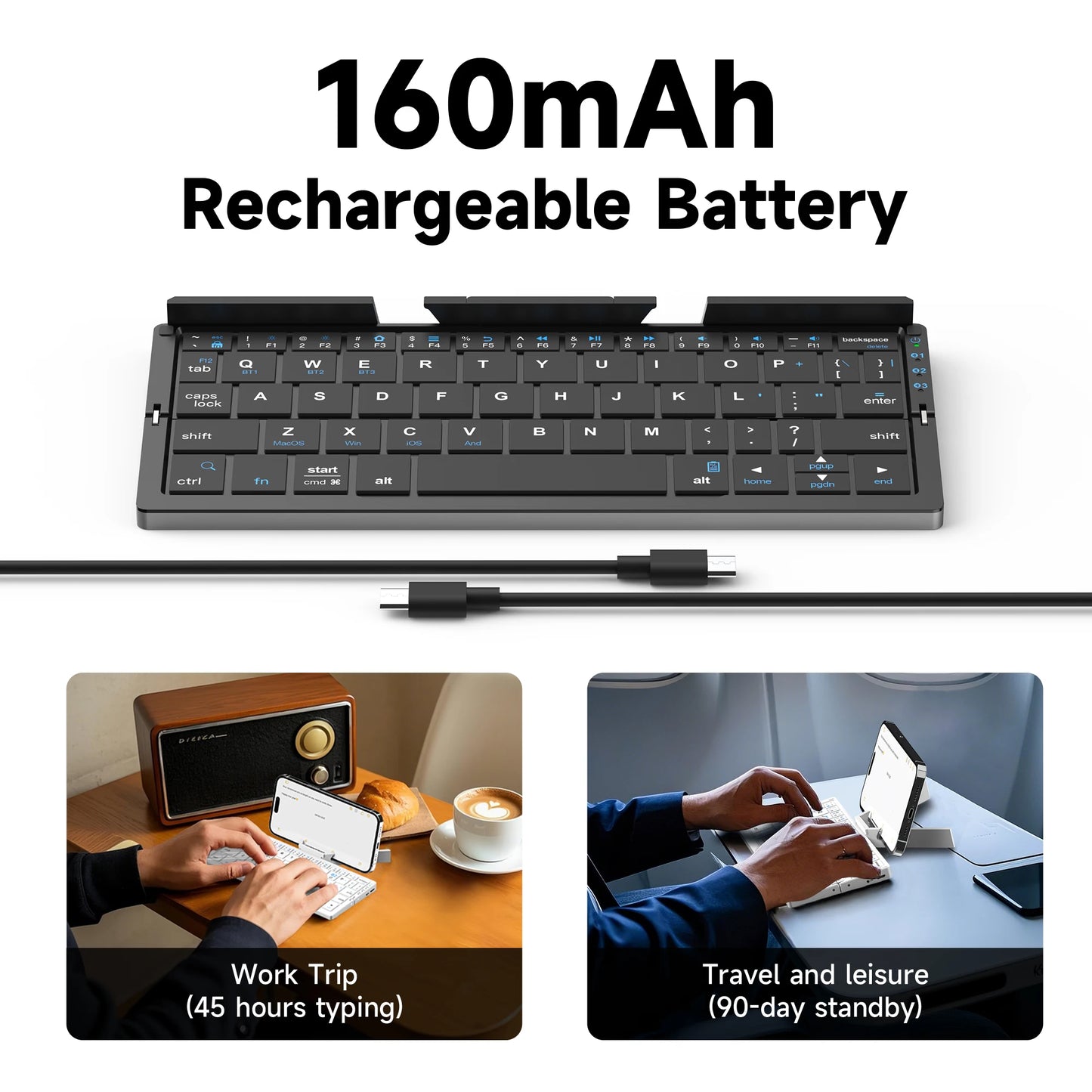 Foldable Bluetooth Keyboard with Magnetic Stand Portable Wireless Keyboard for iPad iPhone Samsung Tablet Rechargeable