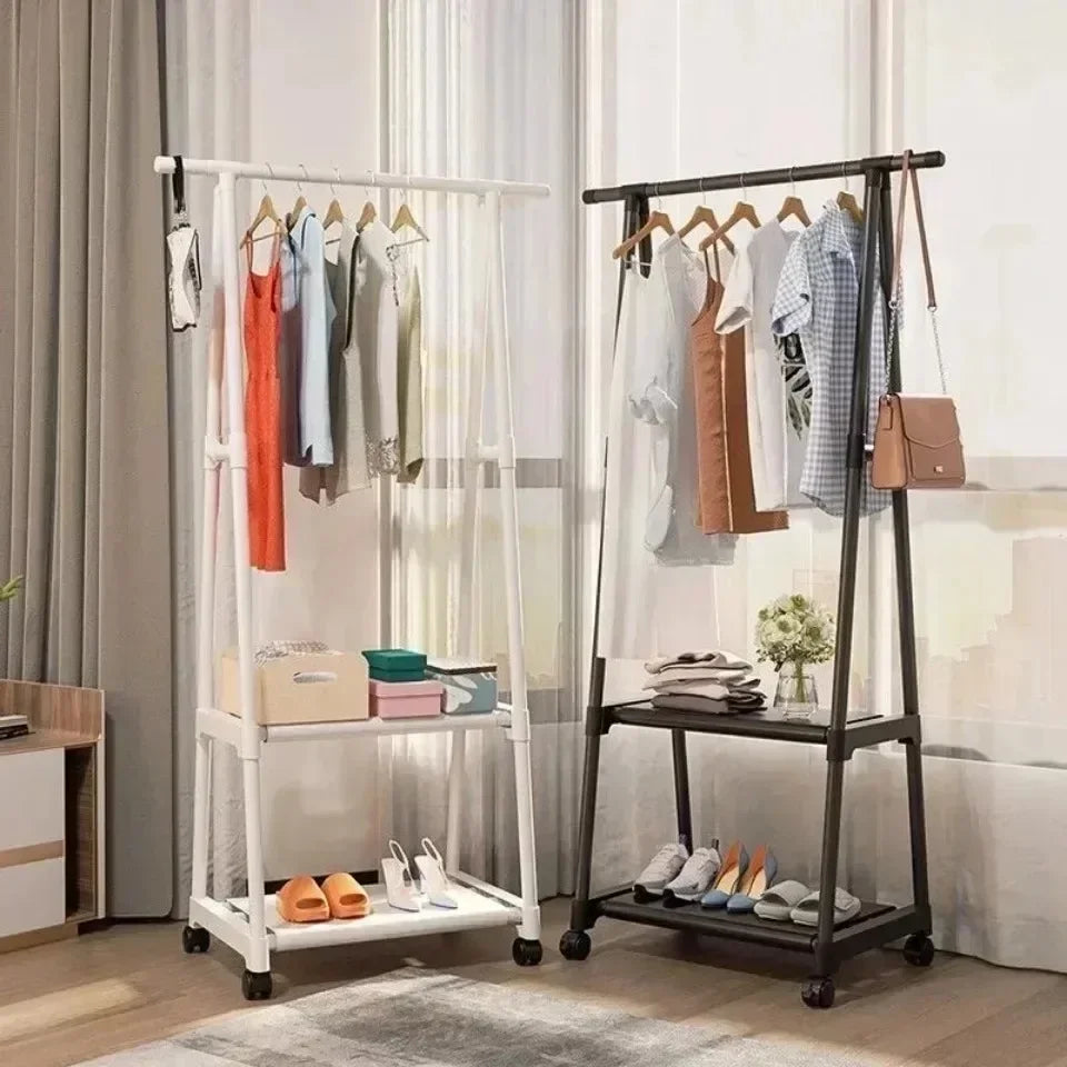 Multifunctional Storage Dormitory Clothes Drying Rack Floor Standing Clothes Rack Simple Clothes Mobile Hanging Clothes Rack