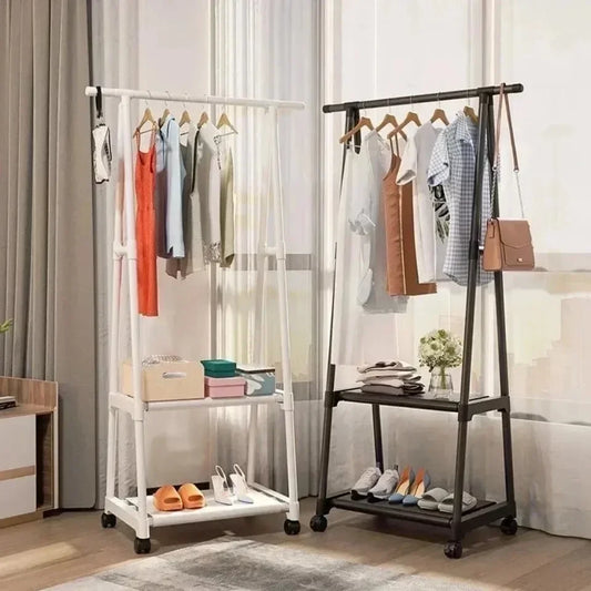 Multifunctional Storage Dormitory Clothes Drying Rack Floor Standing Clothes Rack Simple Clothes Mobile Hanging Clothes Rack