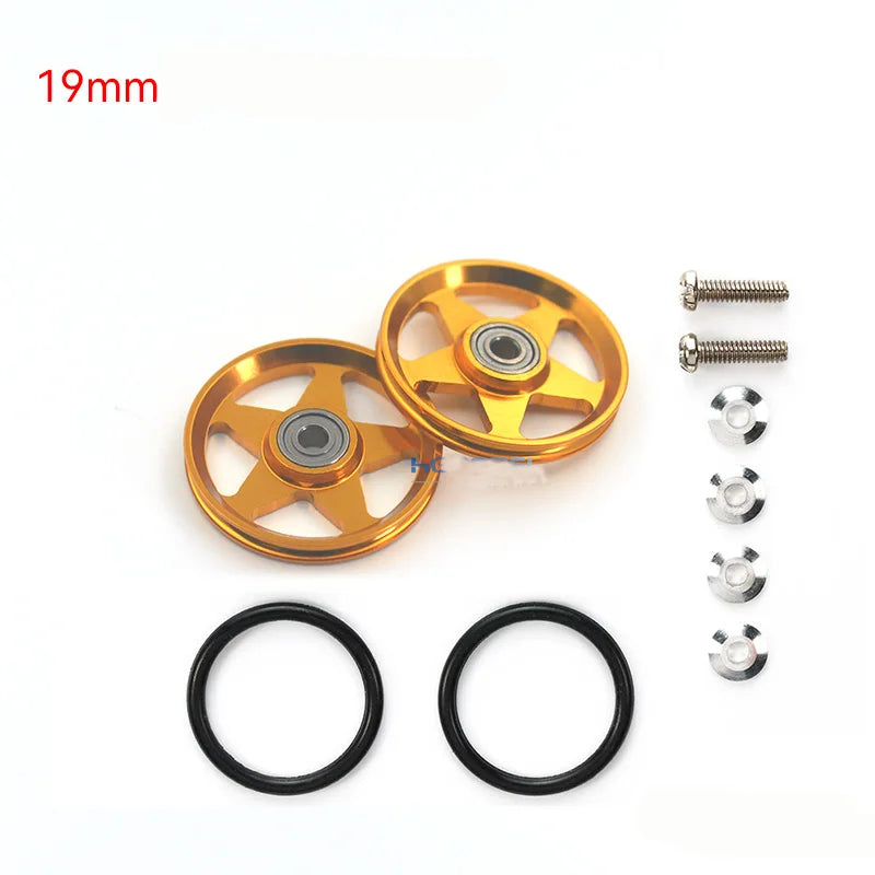 2pcs 15418 13-12mm Aluminum Alloy Guide Rollers 15461/15426 2023Jcup 95160 19mm Roller With Rubber Ring Tamiya Mini 4WD Homemade