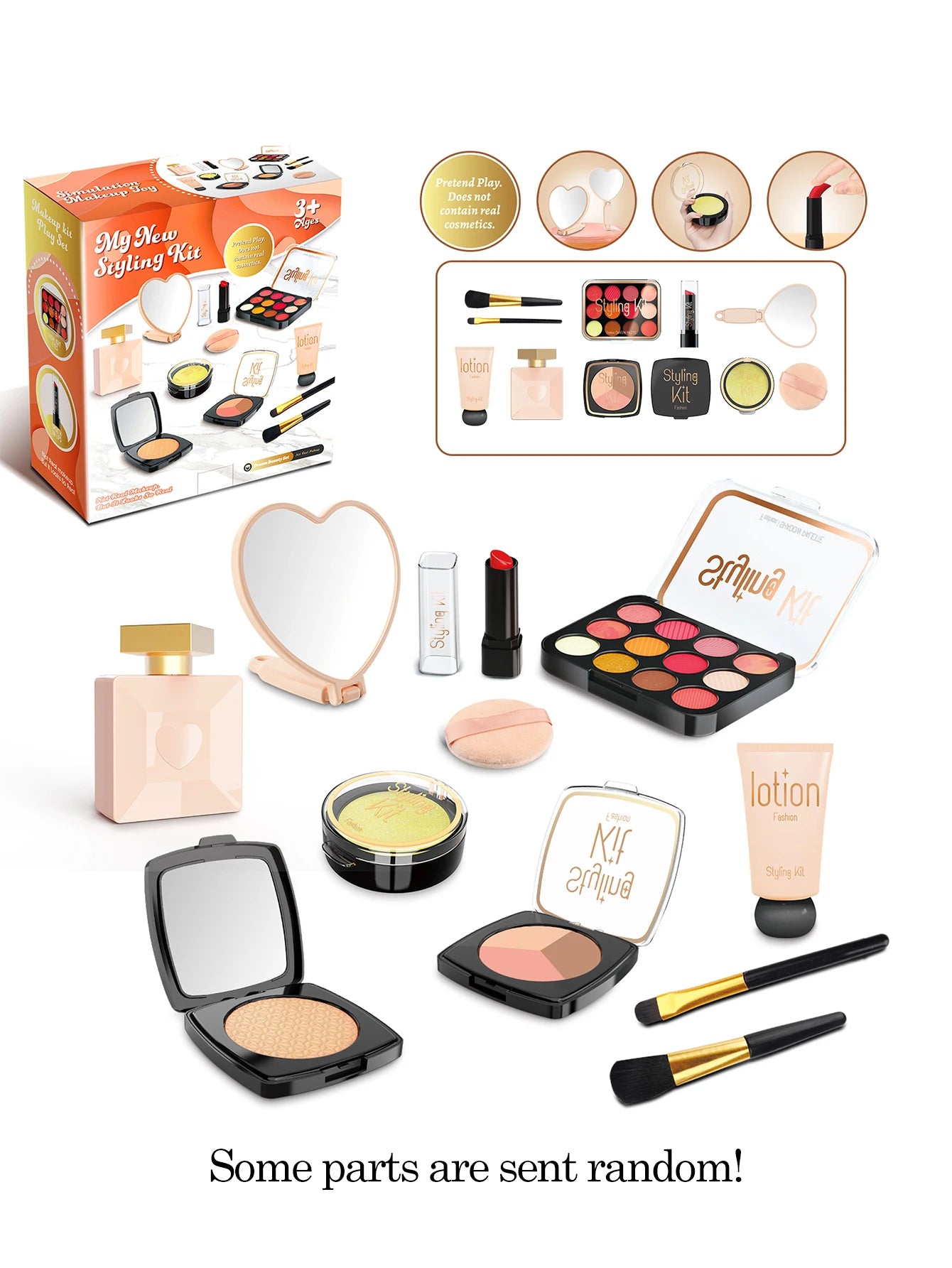 Play Makeup Toys, Simulated Cosmetics Fake Makeup Set Lipstick Powder Blusher Not Real Makeup for Girl Gifts