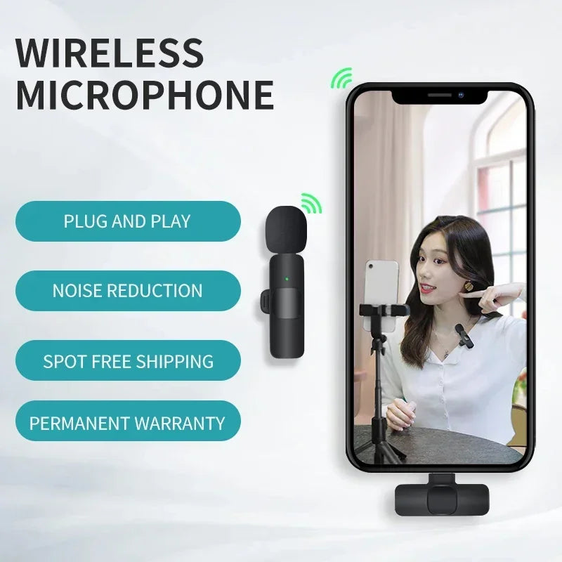 Wireless Lavalier Microphone 2.4G Mini Portable Audio Video Recording Mic for iPhone Android Live Broadcast Gaming
