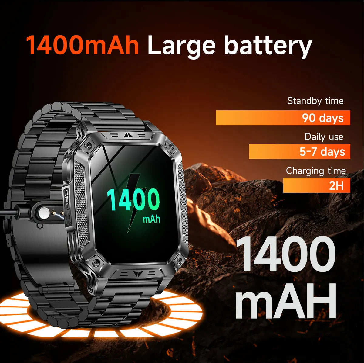2026 New Built-in 1400mAh Super Large Battery Men Smart Watch Outdoor GPS 2.01"AMOLED Screen 10ATM Waterproof BT Call Smartwatch