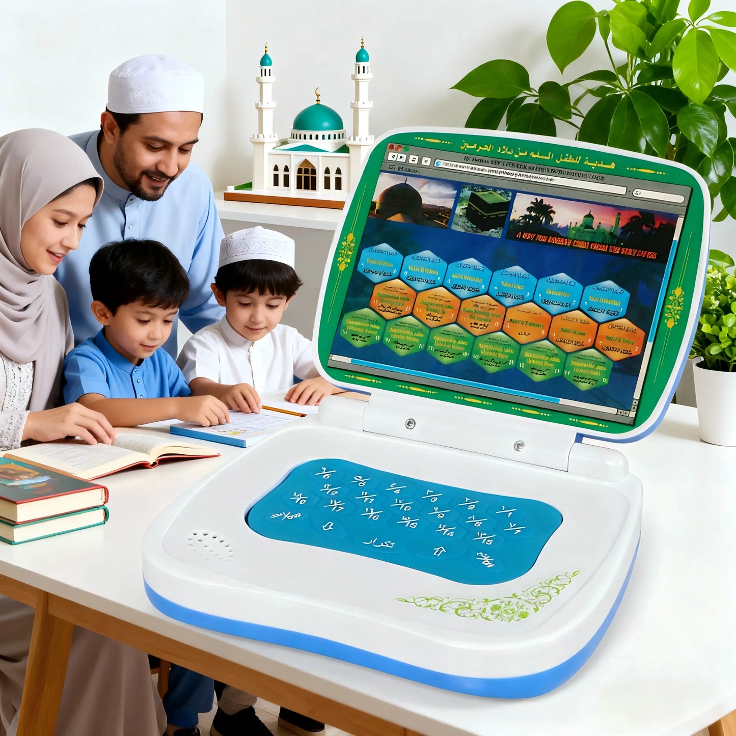 Foldable Quran Learning Tablet for Kids - Islamic Educational Toy Blue Color, Audio Quran Reader, Muslim Children Religious Gift