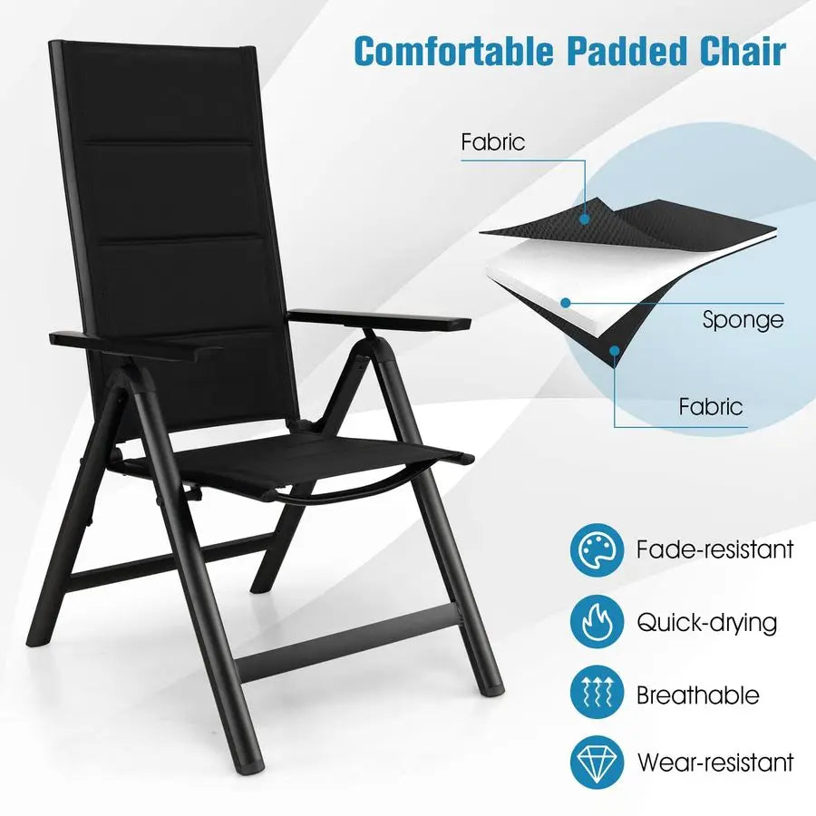 1 2PCS Folding Garden Chairs, Portable Outdoor Dining Chairs with 7Level Adjustable Backrest amp Armrests, Aluminum Patio Bistr