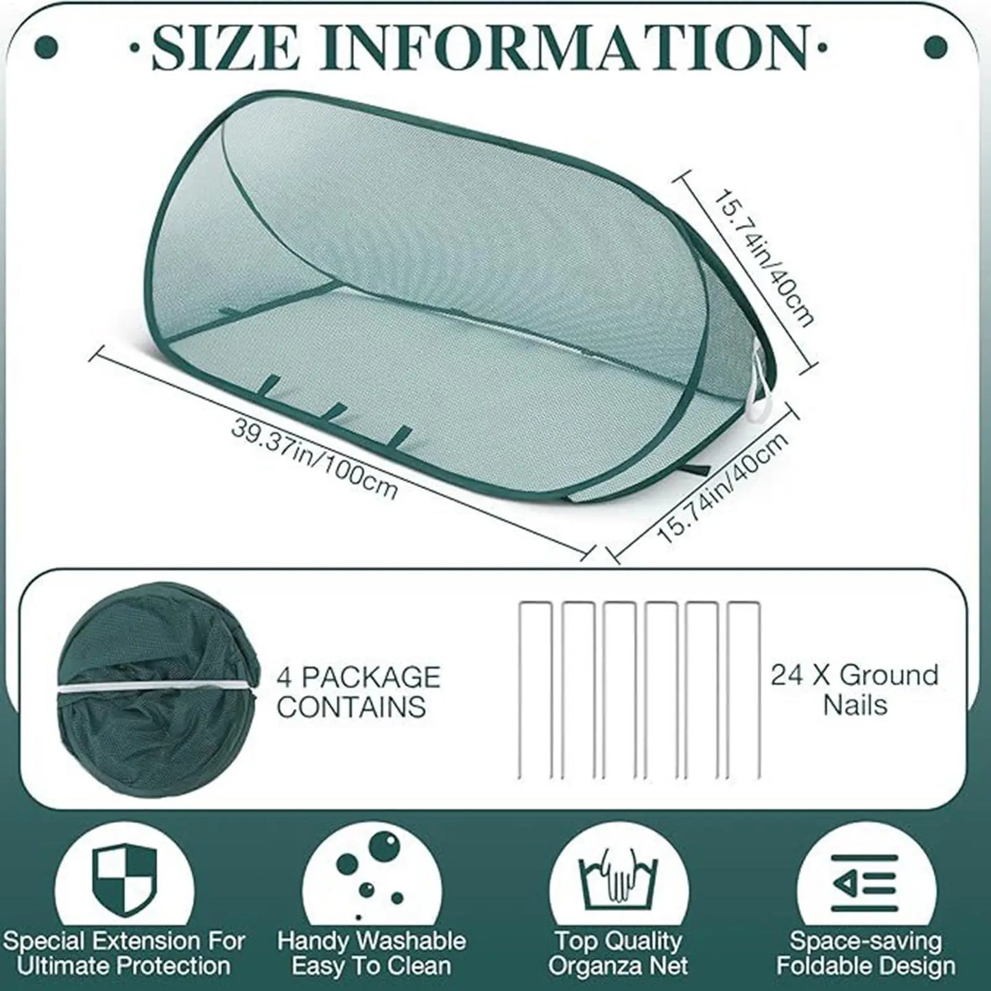 Foldable Plant Protection Netting Pop-Up Netting Garden Row Covers with 6Pcs Ground Stakes Mesh Plant Cage for Yard Flower Beds