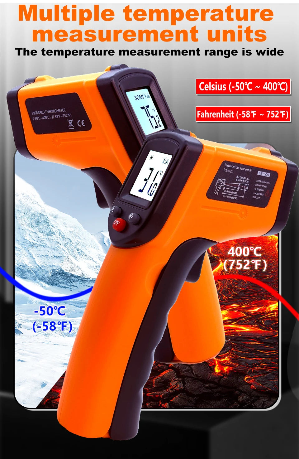 Digital Infrared Thermometer Laser termometro Pyrometer Gun Non-Contact Laser Temperature Meter gauge Tools -50~400℃