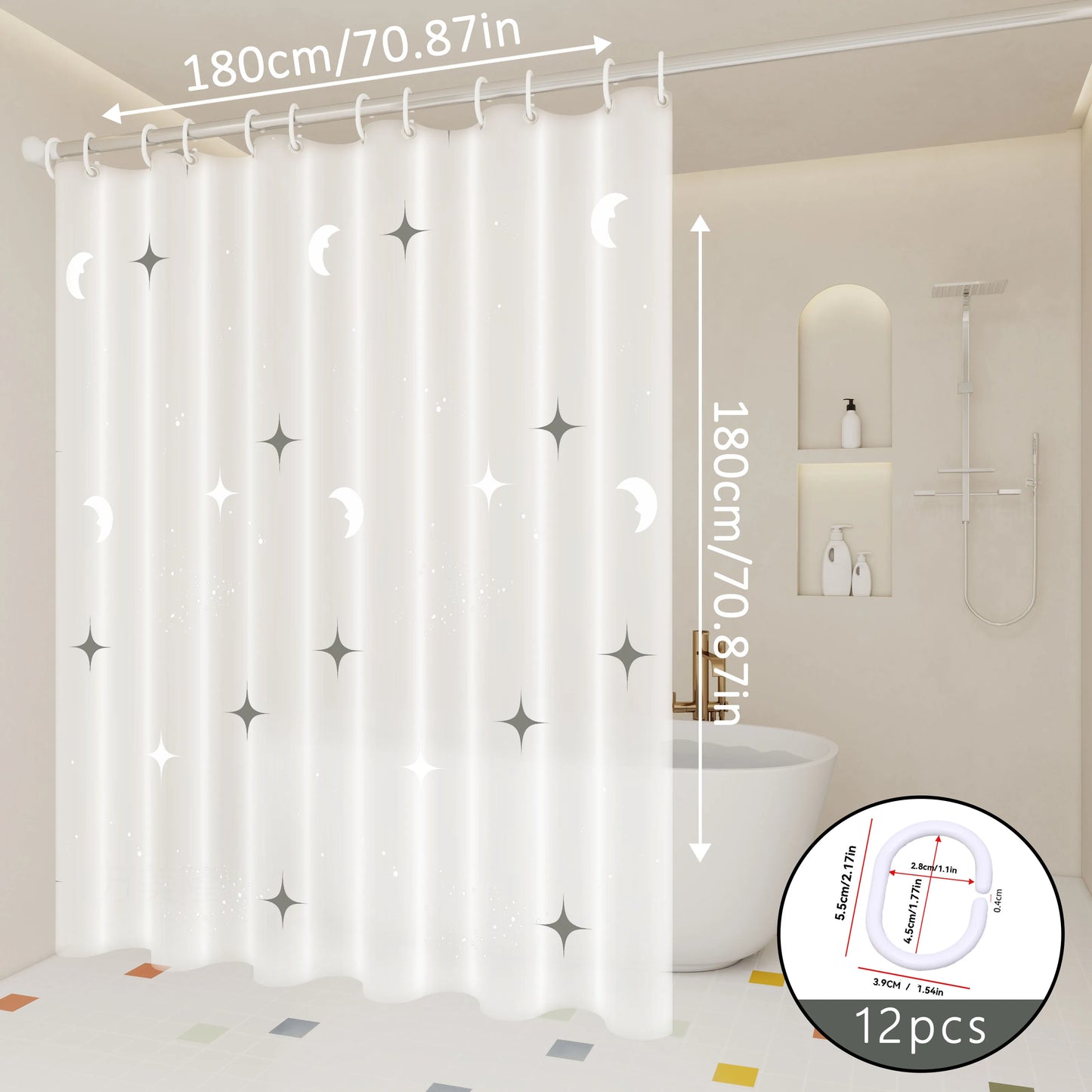 Dreamy Star and Moon Galaxy Shower Curtain, Bathroom Partition Curtain, Starlight Twinkling Like Crushed Diamonds, It Feels Like Stepping into a Magical Realm of Stars and Moon When Taking a Bath