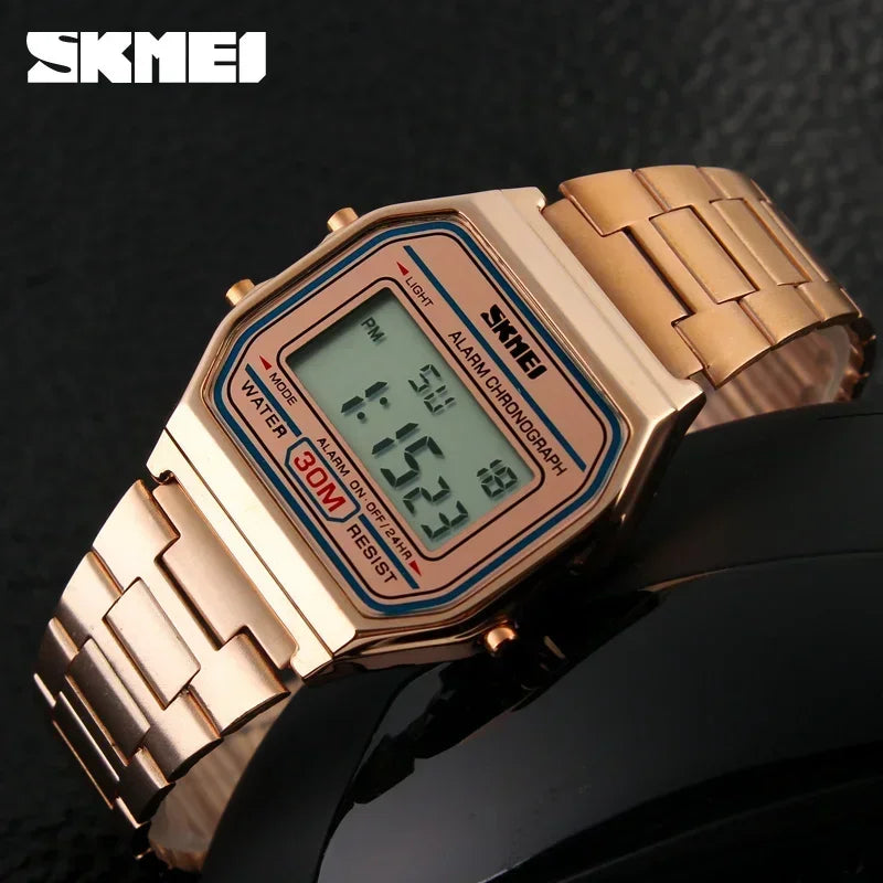 SKMEI Digital Sports Watch for Men Luxury Stainless Steel Electron Waterproof Mens Wristwatches Clock 1328 Reloj Hombre 1123