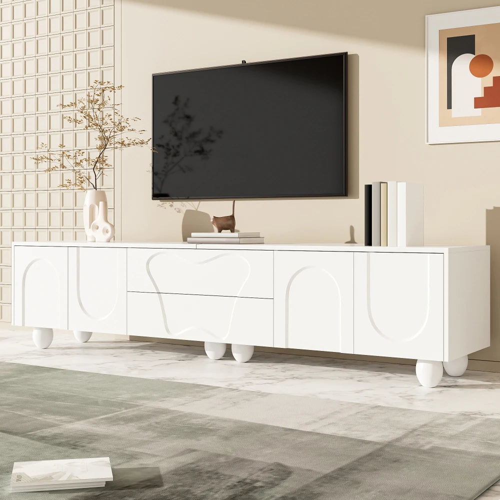 180cm Modern TV Stand for TVs up to 65 inches, Storage TV Cabinet with Solid Wood Legs, Black PB Board Entertainment Center for
