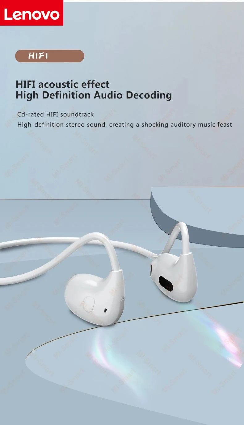 Lenovo Bone Conduction Earphones Bluetooth 5.3 Sports Wireless Headphones Ear Hook Waterproof Headset for Running Driving