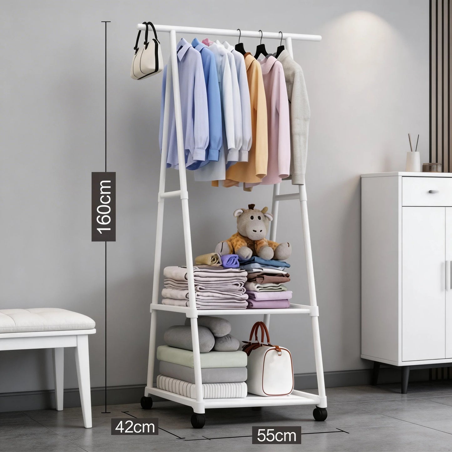 Multifunctional Coat Rack Movable Bedroom Clothes Hanger Stand Simple Coat Storage Shelf Space-saving Clothes Organizer Rack