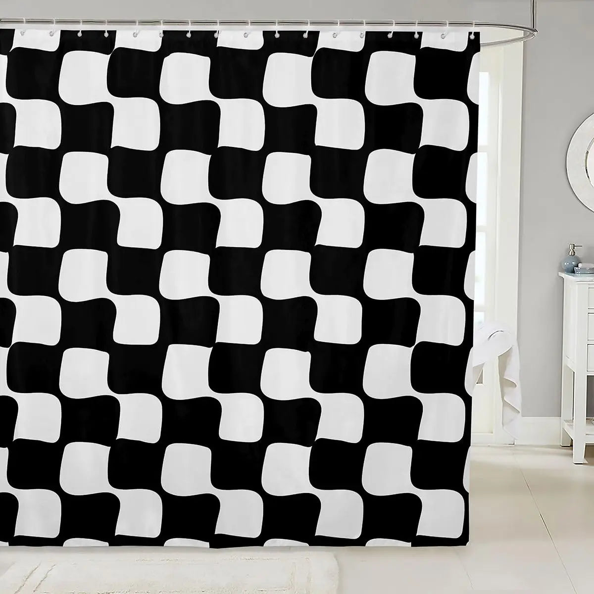 Checkered Grid Shower Curtains Buffalo Plaid Bathroom Curtain for Kids Women Men Black Brown Bathroom Accessories Geometric