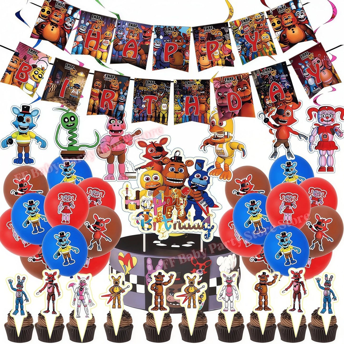 Five Nights Bear Birthday Party Decorations Plate Cup Backdrop Freddyed Balloon for Kids Party Favors FNAFs Event Supplies Gifts
