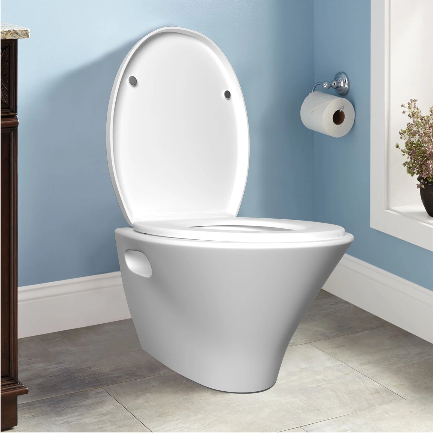 White Soft Close Toilet Seat with Quick Release for Easy Clean Toilet Seat with Adjustable Hinges Standard O Shape Toilet Seat