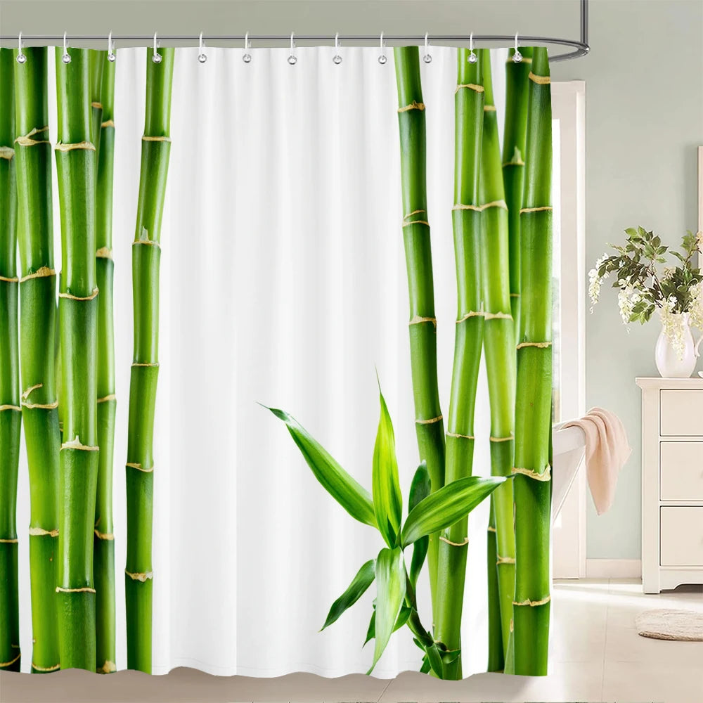 Green Plant Bamboo Shower Curtain Bathroom Bath Curtain Waterproof polyester 3D Printed Trees 180*200cm Bath Screen With Hooks