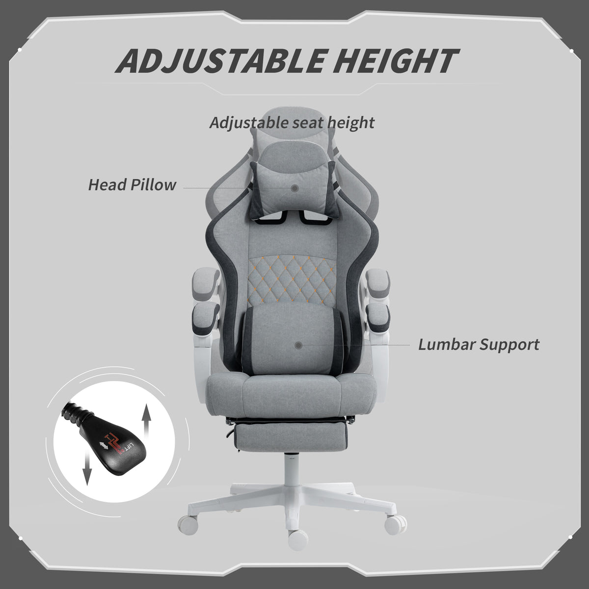 HOMCOM Gaming Chair, Gamer Computer Chair with Footrest, High Back, Lumbar Support, Adjustable Height, Swivel Wheels for Home Office, Grey