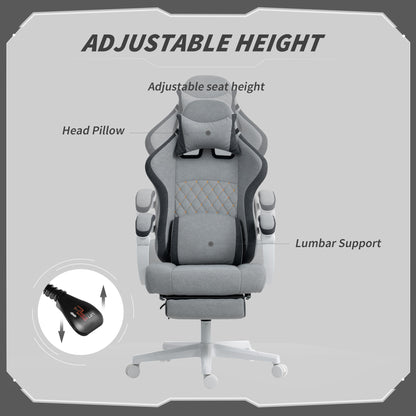 HOMCOM Gaming Chair, Gamer Computer Chair with Footrest, High Back, Lumbar Support, Adjustable Height, Swivel Wheels for Home Office, Grey