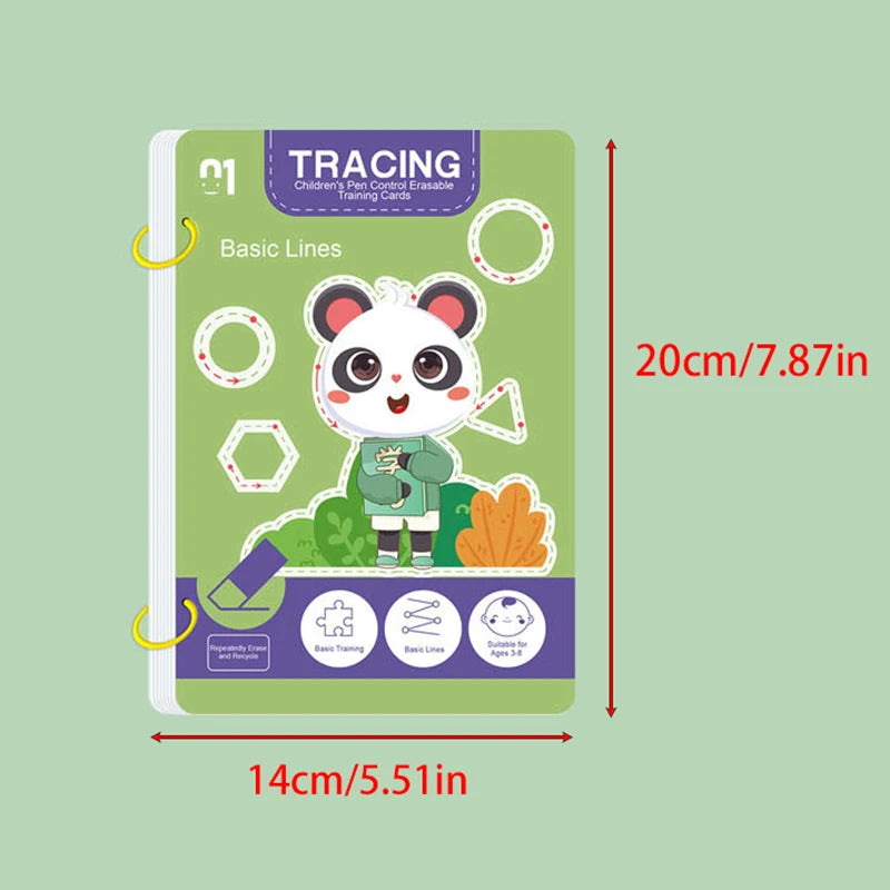 34-Page Reusable Magic Tracing Workbook, Educational Drawing and Pen Control Training, Includes Pen and Eraser, Essential for Learning, Classroom Education, Birthday, Christmas, Easter Gift