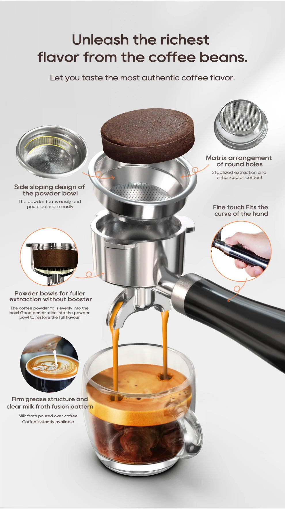HiBREW H10A Black Espresso Machine Temperature Volume Pre Brewing Adjustable 58mm Portafilter Cappuccino Coffee Maker