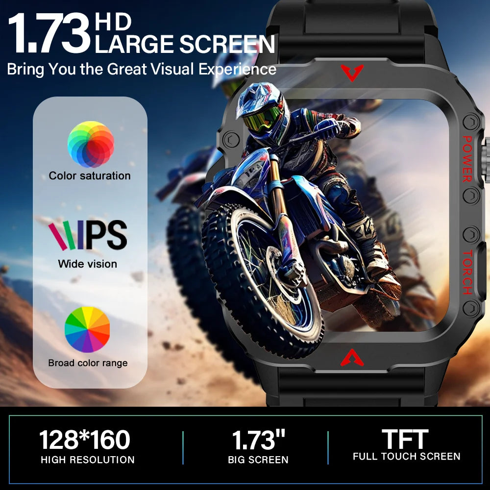 LAXASFIT 2026 New Men's Smart Watch Outdoor Sports Watch 1.85 Inch Voice Assistant Bluetooth Call LED Flashlight Smartwatch