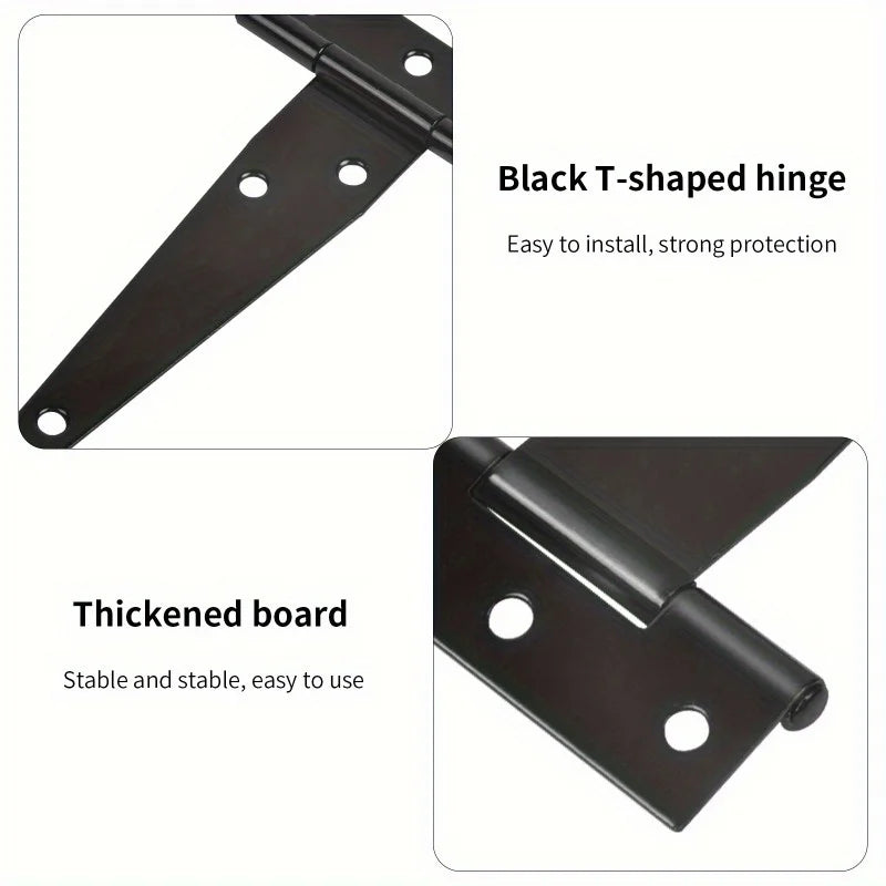 2 Sets Heavy-Duty Black T-Hinge - 4 Inch Metal Tee Hinges with Screws for Shed Doors, Barn Gates & More - Rustproof & Durable